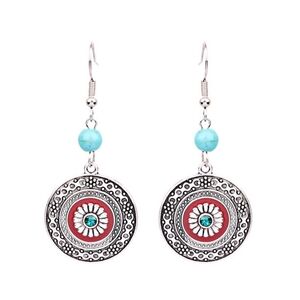 NEW Silver and Turquoise Bohemian Medallion Dangle Drop Earrings